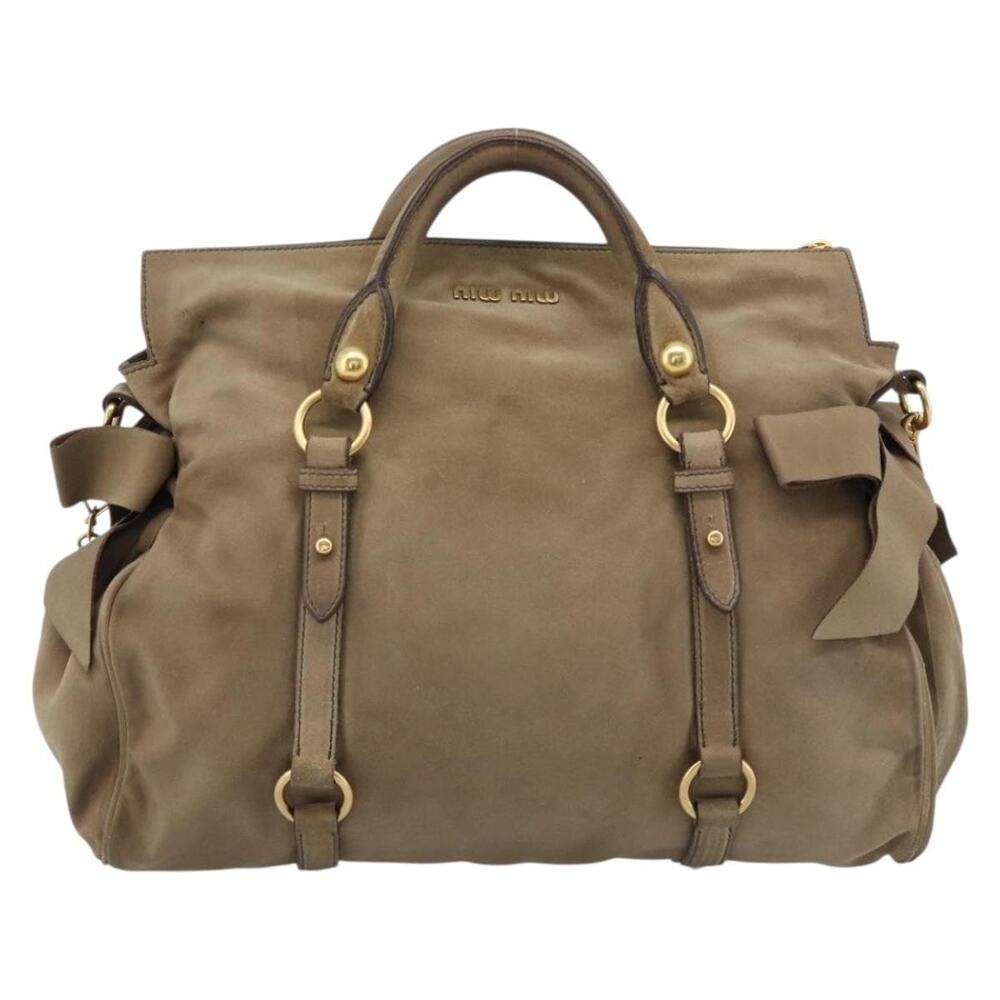 Miu Miu Matelasse Suede Handbag Beige